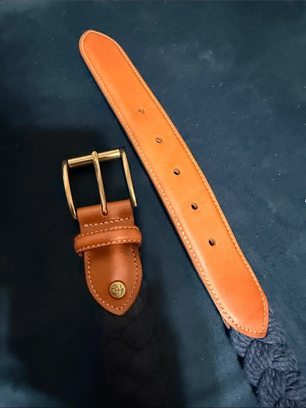 Brooks Brothers Braided Belt in Dark Gray with Tan Leather Trim